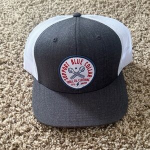 'Support Blue Collar' Gray & White Mesh Trucker Hat
